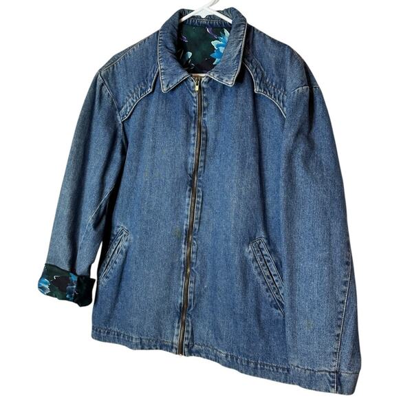 Vintage Denim Blue Jacket with Blue Purple floral lining zip closing size medium - Picture 9 of 14